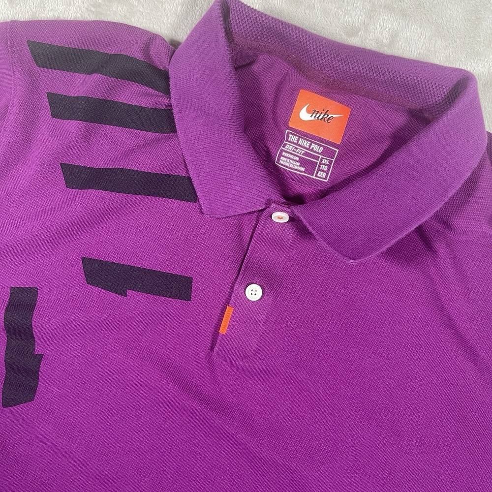 The Nike Polo Shirt Purple‎ Dri Fit Spellout Geometric Print Casual Mens XXL